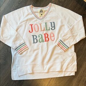 Jadelynn Brooke White Jolly Babe Sweatshirt with Colorful Stripes